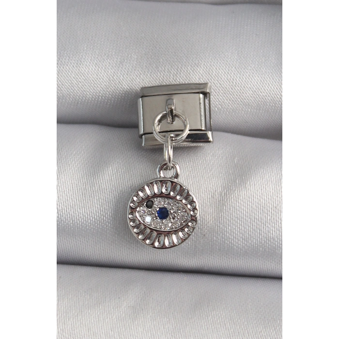 Erb 316L Çelik Gümüş Renk Sallantı Zirkon Taşlı Göz Model Nomination Charm