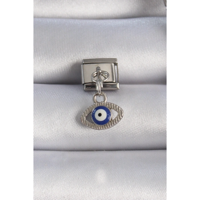 Erb 316L Çelik Gümüş Renk Sallantılı Göz Figür Nazar Boncuk Detay Nomination Charm