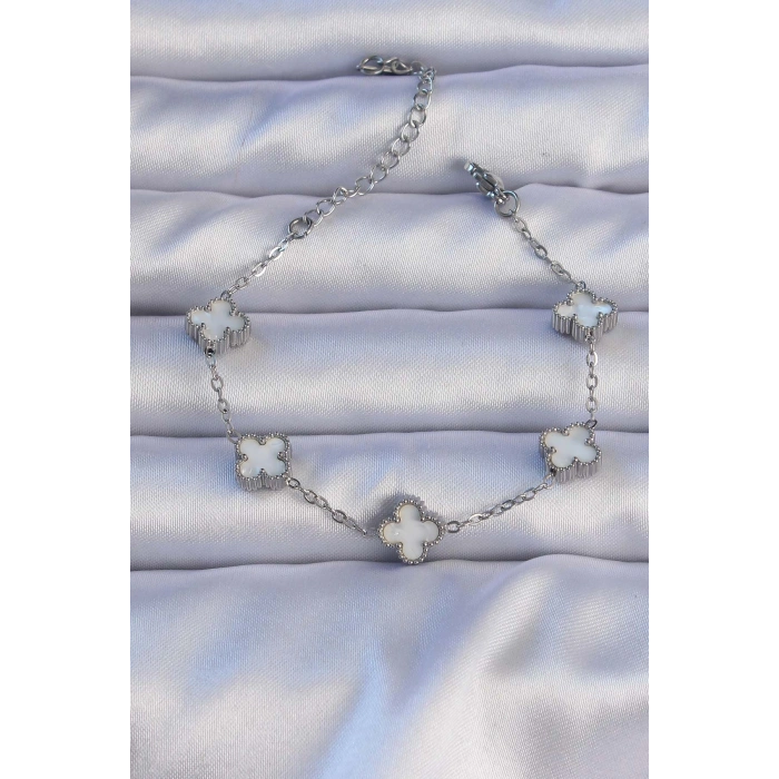 Erb 316L Çelik Gümüş Renk Sedefli Baby Boy Yonca Model Bileklik