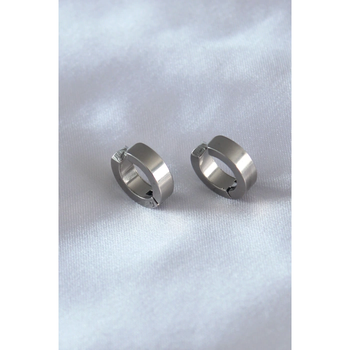 Erb 316L Çelik Gümüş Renk Sıkıştırmalı Erkek Küpe