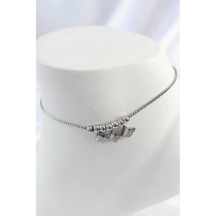 Erb 316L Çelik Gümüş Renk Simli Kelebek Model Kadın Halhal