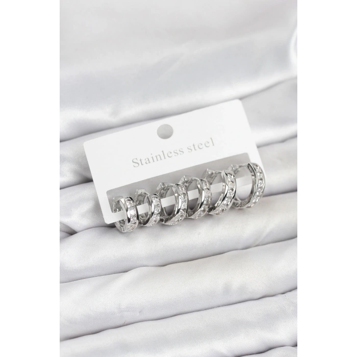 Erb 316L Çelik Gümüş Renk Su Yolu Halka Küpe Seti