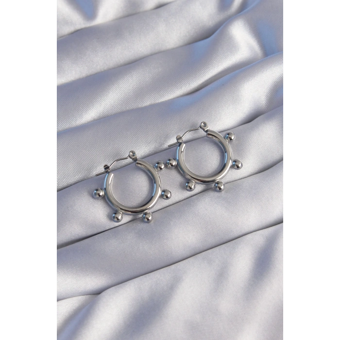 Erb 316L Çelik Gümüş Renk Topçuk Tasarımlı Oval Küpe