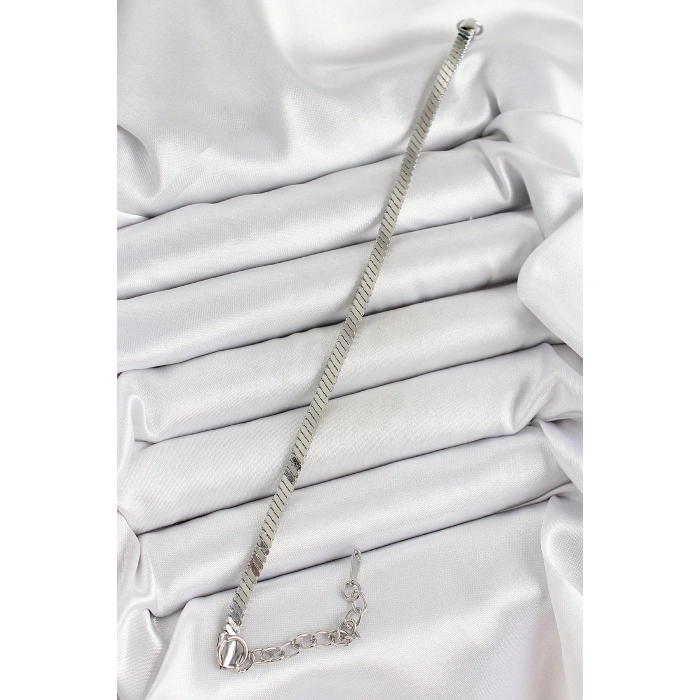 Erb 316L Çelik Gümüş Renk Yassı Zincir Model Kadın Bileklik