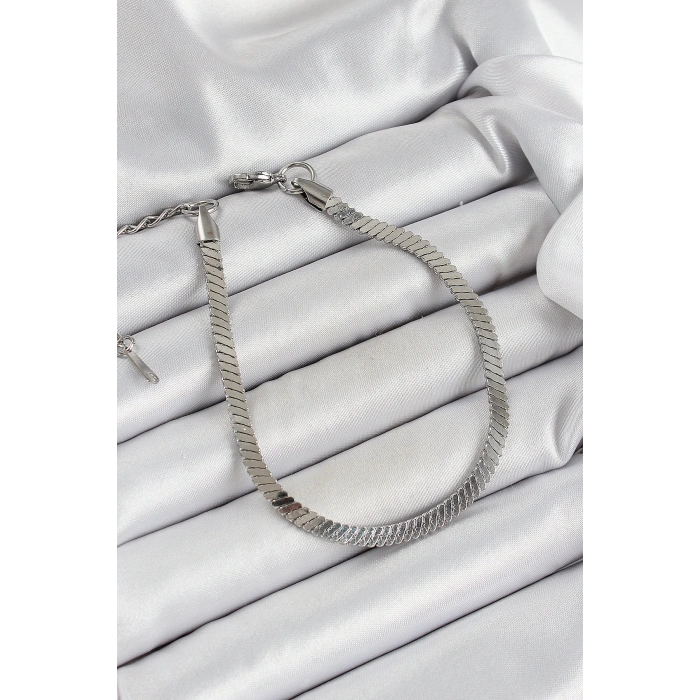 Erb 316L Çelik Gümüş Renk Yassı Zincir Model Kadın Bileklik
