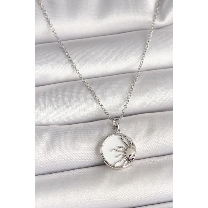 Erb 316L Çelik Gümüş Renk Zincir Beyaz Mineli Gün Batımı Model Kadın Kolye