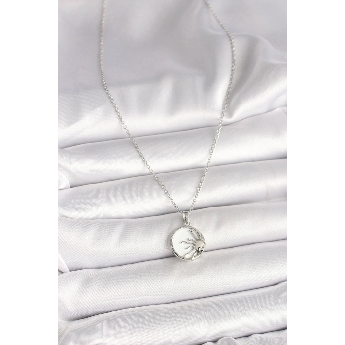 Erb 316L Çelik Gümüş Renk Zincir Beyaz Mineli Gün Batımı Model Kadın Kolye