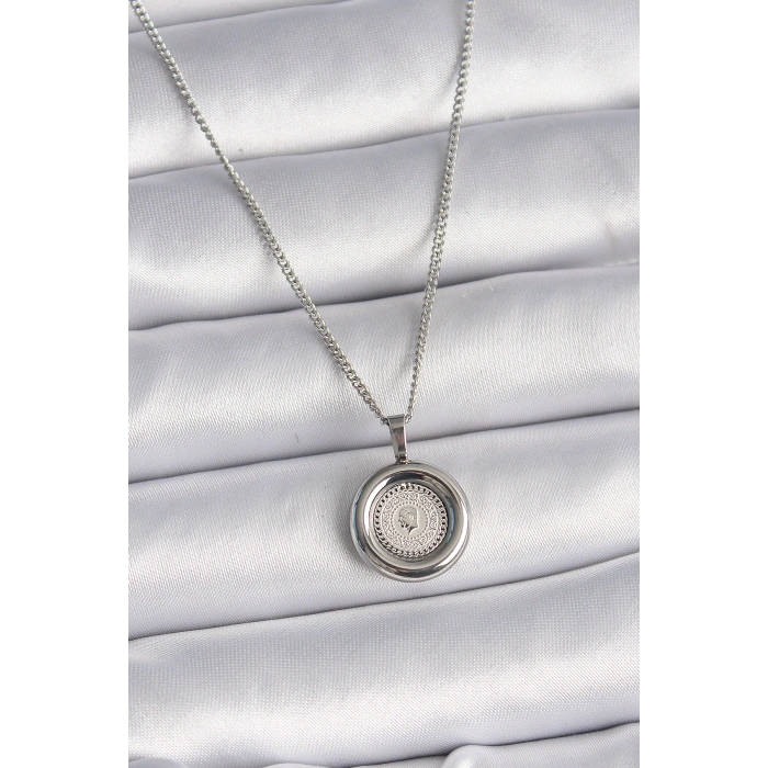 Erb 316L Çelik Gümüş Renk Zincir Gümüş Renk Altın Model Kadın Kolye