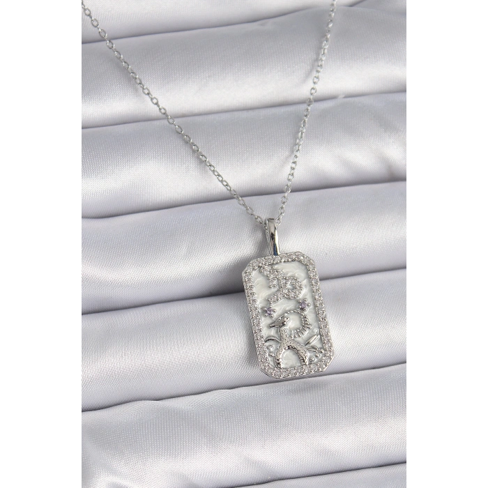 Erb 316L Çelik Gümüş Renk Zincir Oğlak Burcu Zirkon Taşlı Kadın Kolye