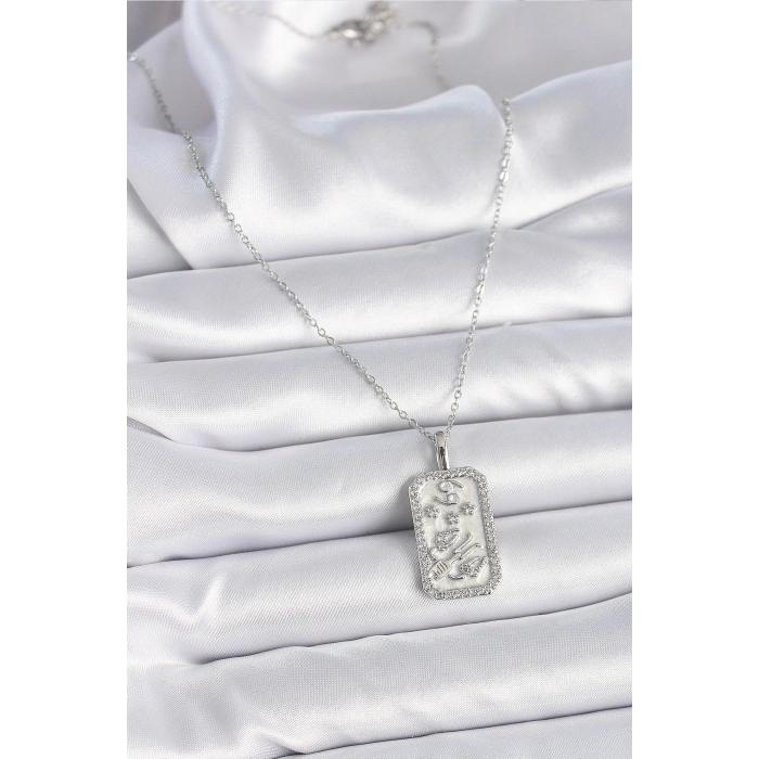 Erb 316L Çelik Gümüş Renk Zincir Yengeç Burcu Zirkon Taşlı Kadın Kolye