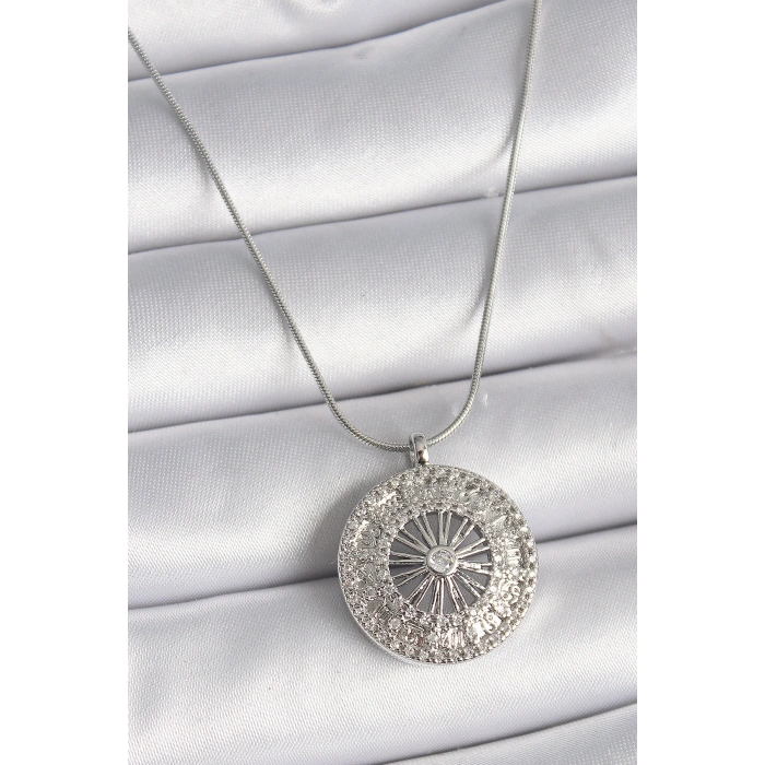 Erb 316L Çelik Gümüş Renk Zirkon Taşlı 12 Burç Madalyon Model Kadın Kolye