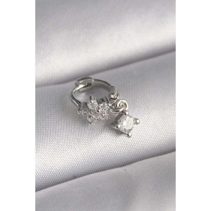 Erb 316L Çelik Gümüş Renk Zirkon Taşlı Çiçek Model Sallantı Detay Tragus Piercing