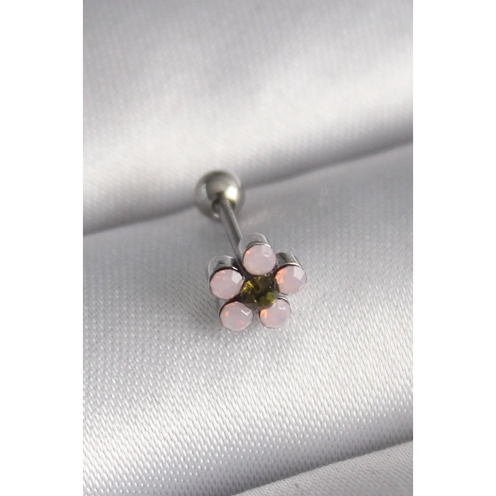 Erb 316L Çelik Gümüş Renk Zirkon Taşlı Çiçek Tragus Piercing