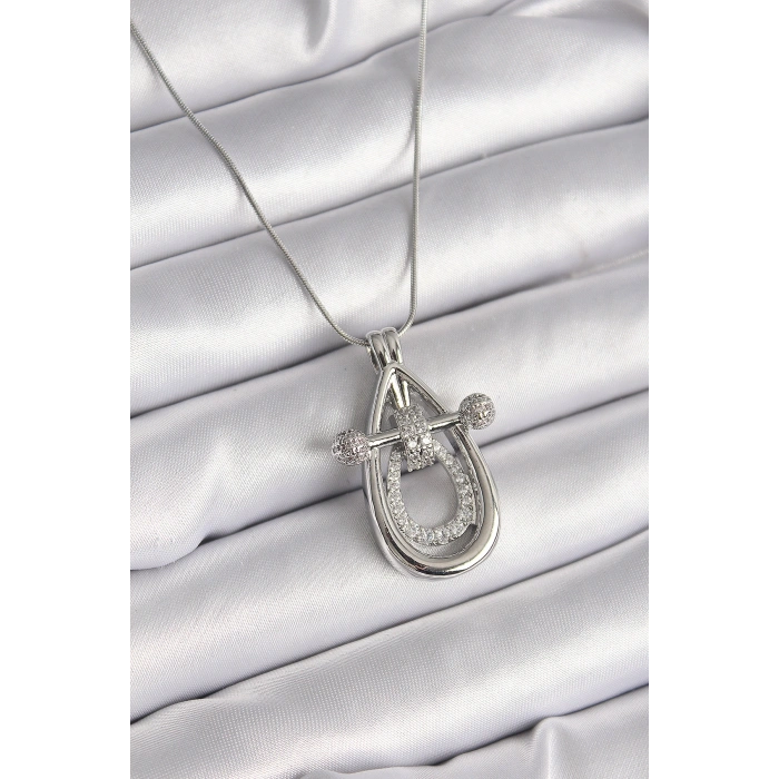 Erb 316L Çelik Gümüş Renk Zirkon Taşlı Damla Model Kadın Kolye