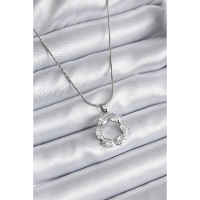 Erb 316L Çelik Gümüş Renk Zirkon Taşlı Kadın Kolye