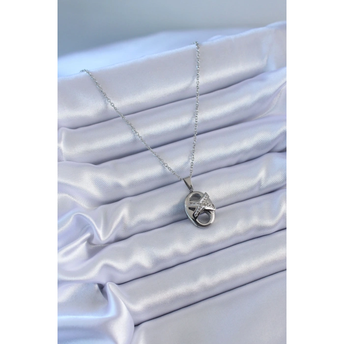 Erb 316L Çelik Gümüş Renk Zirkon Taşlı Kadın Kolye