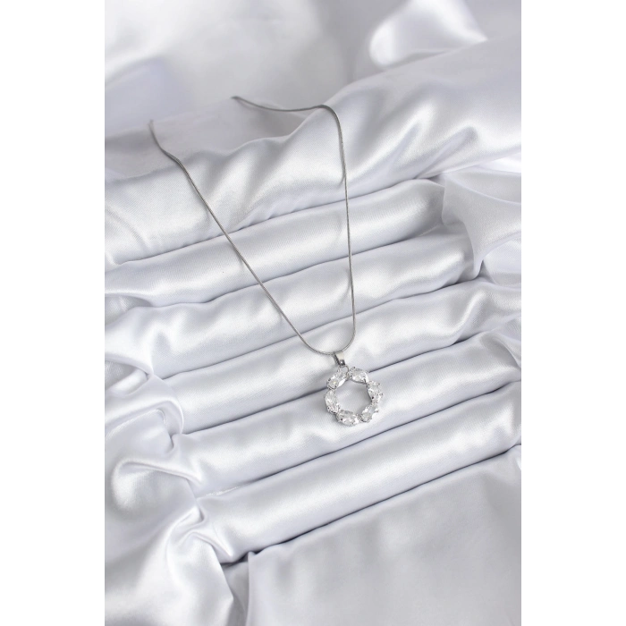 Erb 316L Çelik Gümüş Renk Zirkon Taşlı Kadın Kolye