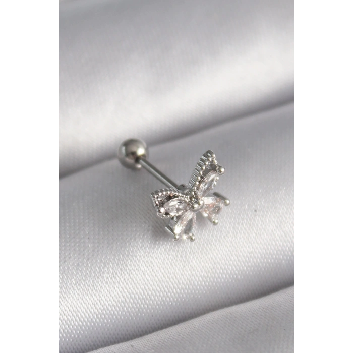 Erb 316L Çelik Gümüş Renk Zirkon Taşlı Kelebek Tragus Piercing