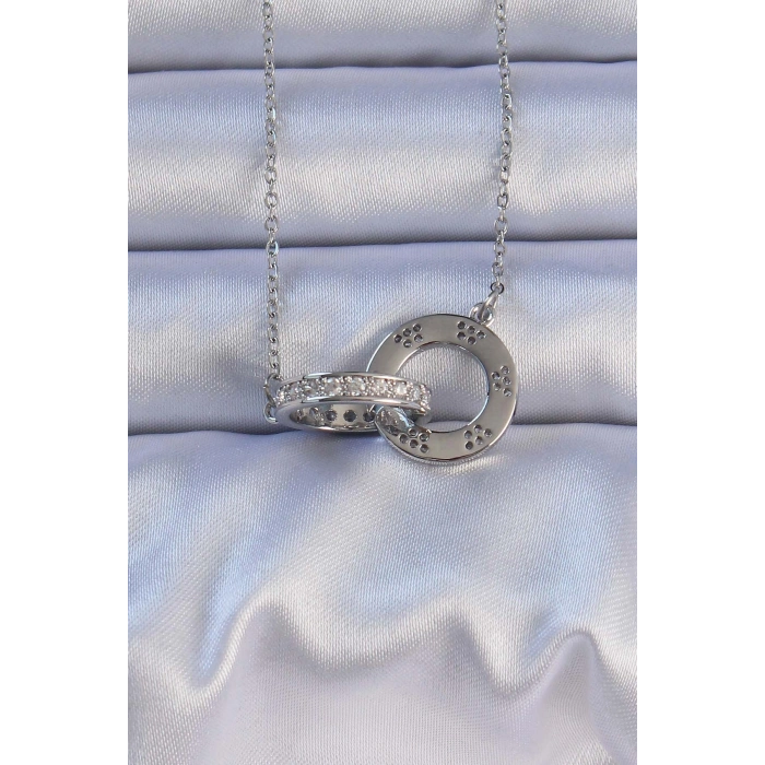 Erb 316L Çelik Gümüş Renk Zirkon Taşlı Kolye