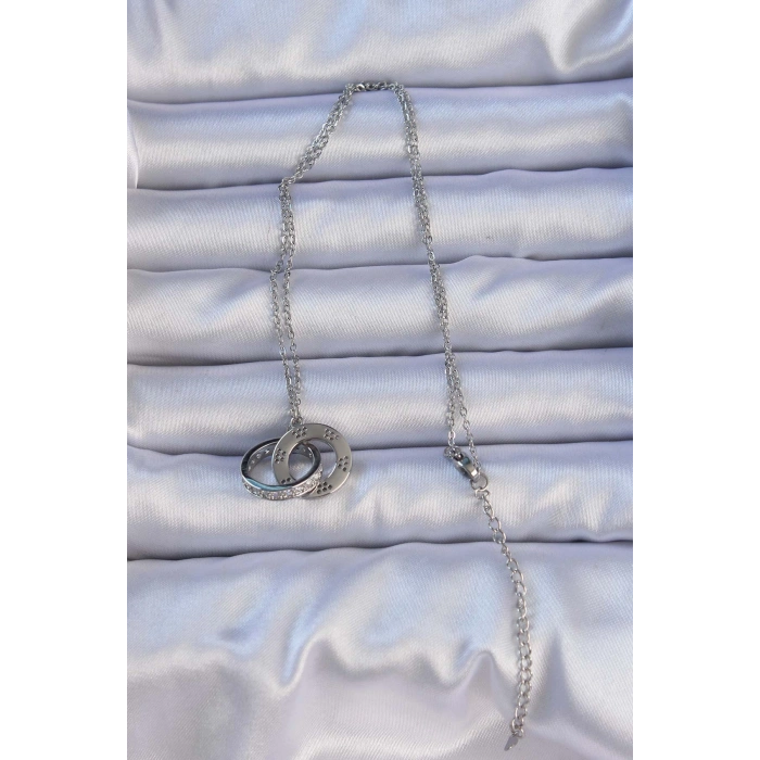 Erb 316L Çelik Gümüş Renk Zirkon Taşlı Kolye