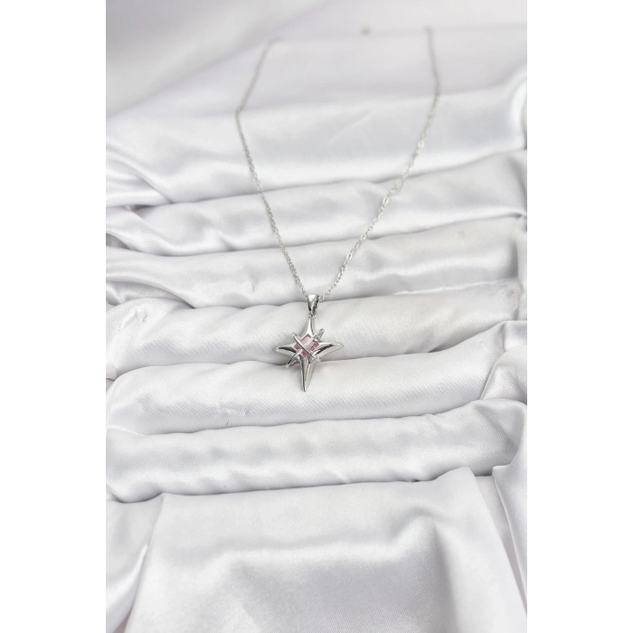 Erb 316L Çelik Gümüş Renk Zirkon Taşlı Kutup Yıldızı Model Kadın Kolye