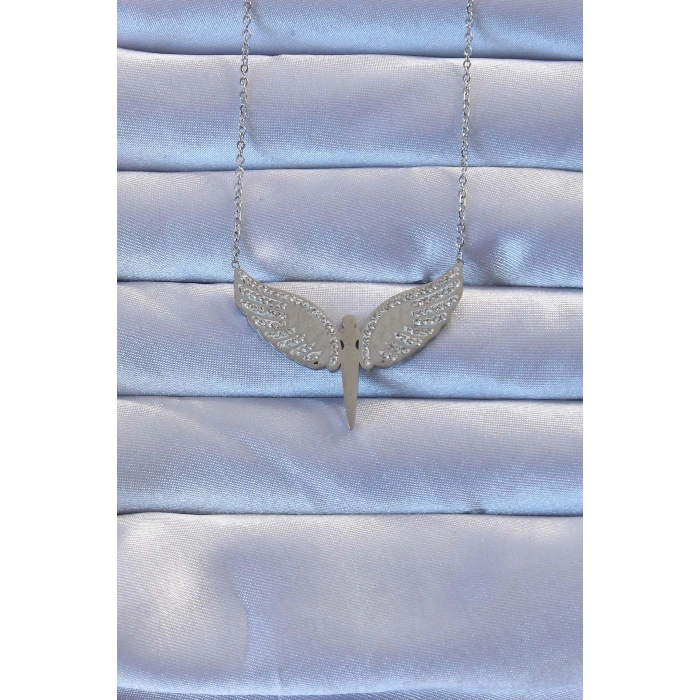 Erb 316L Çelik Gümüş Renk Zirkon Taşlı Mikail Kolye