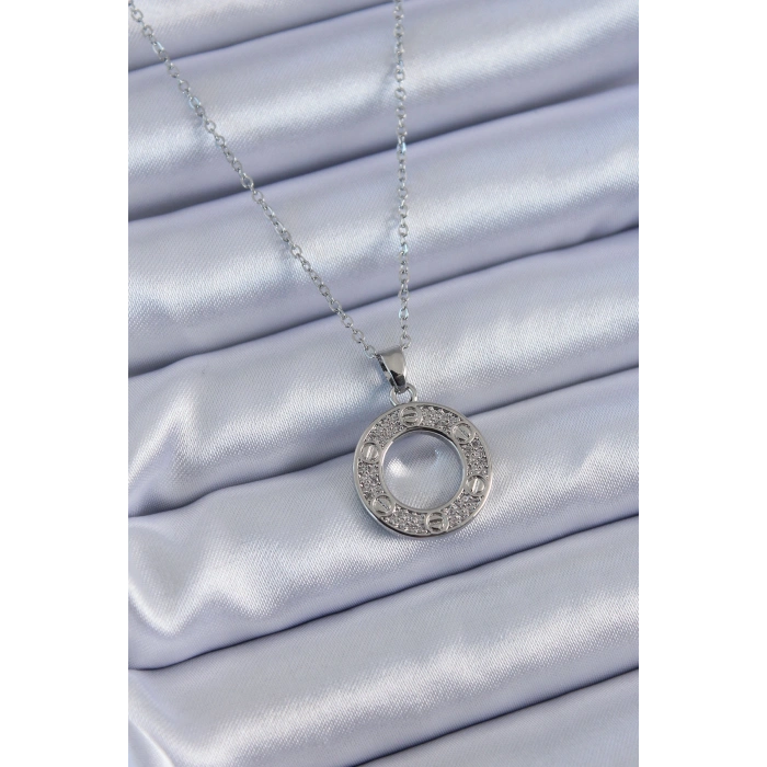 Erb 316L Çelik Gümüş Renk Zirkon Taşlı Model Kadın Kolye