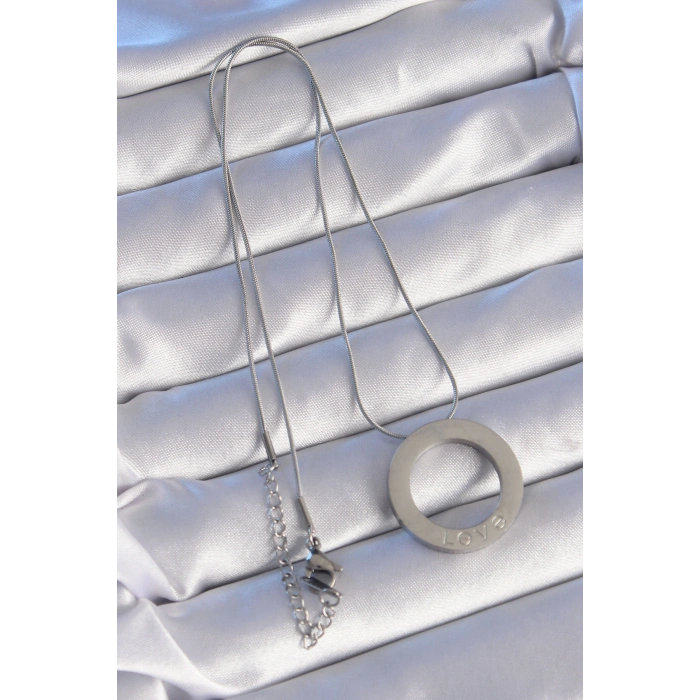 Erb 316L Çelik Gümüş Renk Zirkon Taşlı Model Kolye