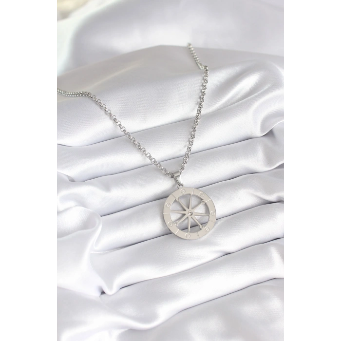 Erb 316L Çelik Gümüş Renk Zirkon Taşlı Rüya Kapanı Model İşeme Detay Kadın Kolye