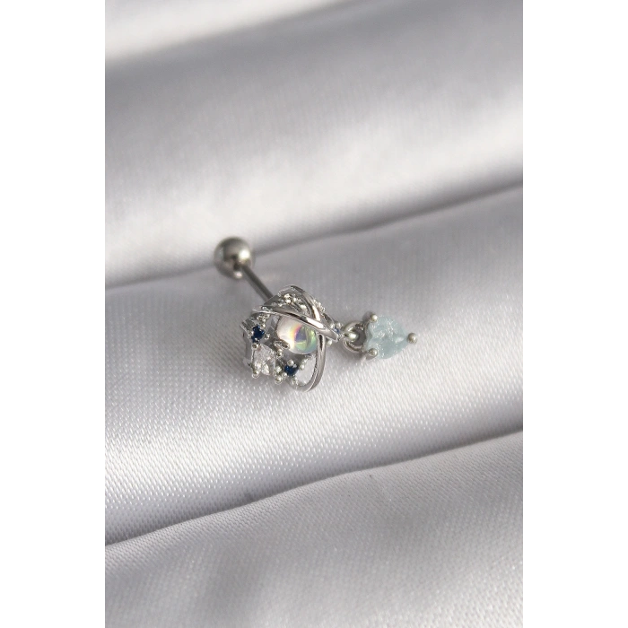 Erb 316L Çelik Gümüş Renk Zirkon Taşlı Sallantı Kalp Detay Tragus Piercing