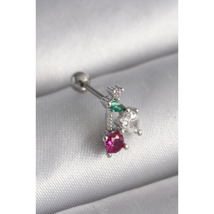 Erb 316L Çelik Gümüş Renk Zirkon Taşlı Tragus Piercing