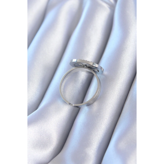 Erb 316L Çelik Gümüş Renk Zirkon Taşlı Yonca Model Kadın Yüzük