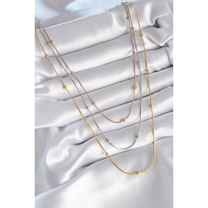 Erb 316L Çelik Mix Renk 3'lü Topçuk Detay Kadın Kolye