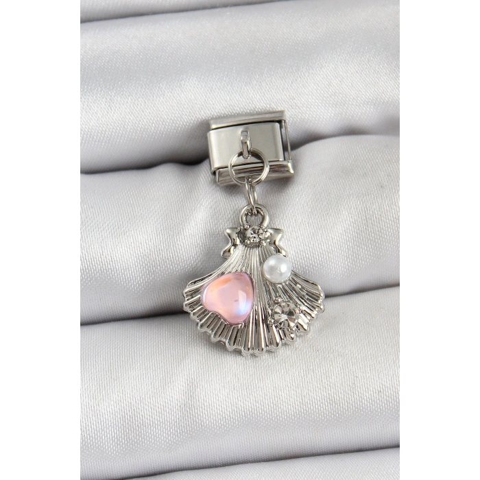 Erb 316L Çelik Sallantılı İnci Detaylı İstiridye Model Gümüş Renk Nomination Charm