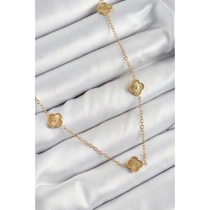 Erb 316L Çelik Yonca Model Gold Renk Kadın Kolye