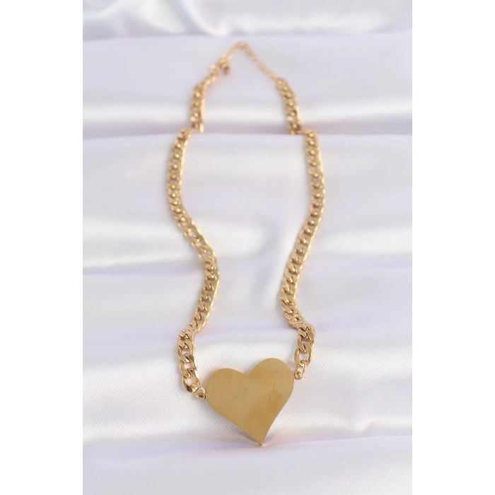 Erb 316L Çelik Zincir Altın Renk Düz Plaka Kalp Kolye