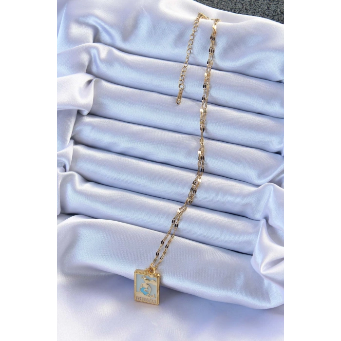 Erb 316L Çelik Zincir Altın Renk Mavi Mineli Tarot Kolye