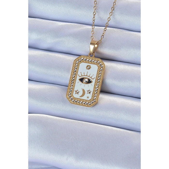 Erb 316L Çelik Zincir Altın Renk Mineli Zirkon Taşlı Göz Figür Tarot Kolye