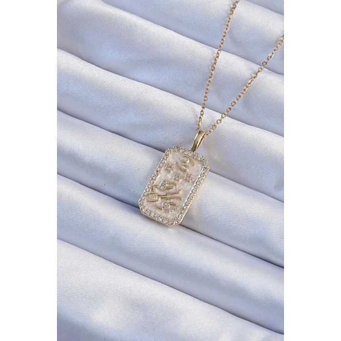 Erb 316L Çelik Zincir Altın Renk Zirkon Taşlı Çerçeveli Tarot Kolye