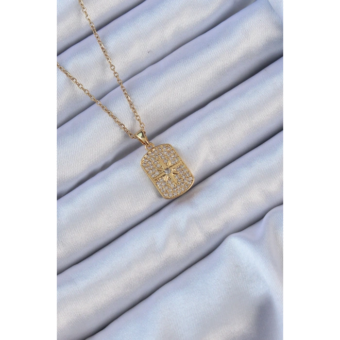 Erb 316L Çelik Zincir Altın Renk Zirkon Taşlı Kutup Yıldızlı Vintage Kolye