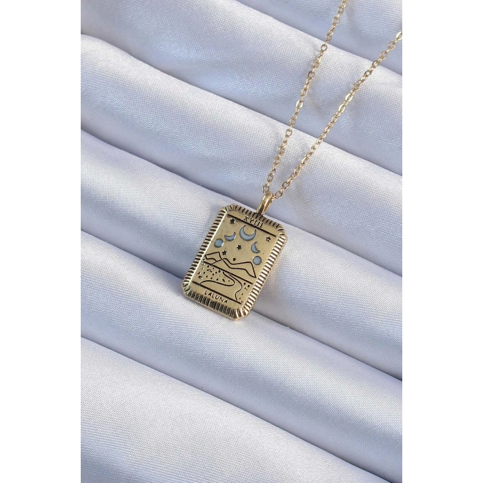 Erb 316L Çelik Zincir Eskitme Altın Renk Ay Figürlü Tarot Kolye