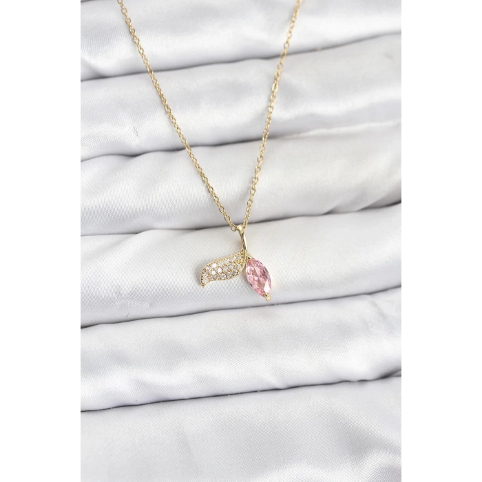 Erb 316L Çelik Zincir Gold Renk Balık Kuyruğu Model Zirkon Taşlı Kadın Kolye