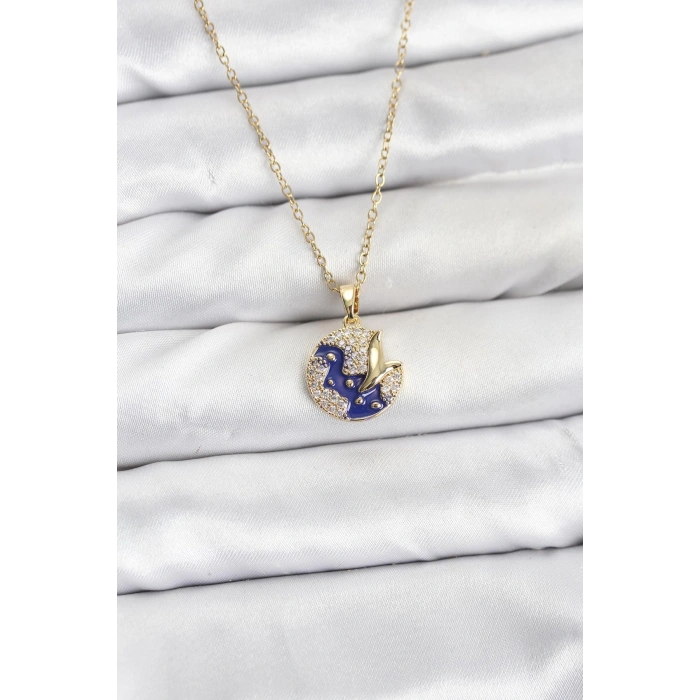 Erb 316L Çelik Zincir Gold Renk Gece Model Zirkon Taşlı Kadın Kolye