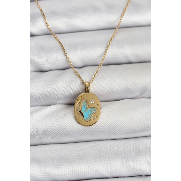 Erb 316L Çelik Zincir Gold Renk Kelebek Figür Kadın Kolye