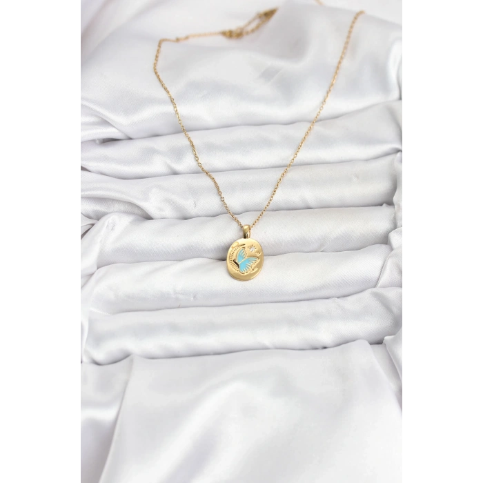 Erb 316L Çelik Zincir Gold Renk Kelebek Figür Kadın Kolye