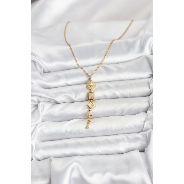 Erb 316L Çelik Zincir Gold Renk Kutup Yıldızı Enerji Model Kadın Y Kolye