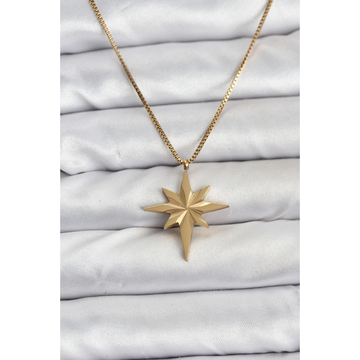 Erb 316L Çelik Zincir Gold Renk Kutup Yıldızı Model 60 Cm Zincir Kadın Kolye