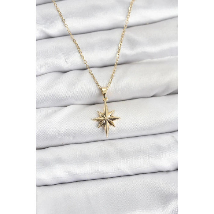 Erb 316L Çelik Zincir Gold Renk Kutup Yıldızı Model Kadın Kolye