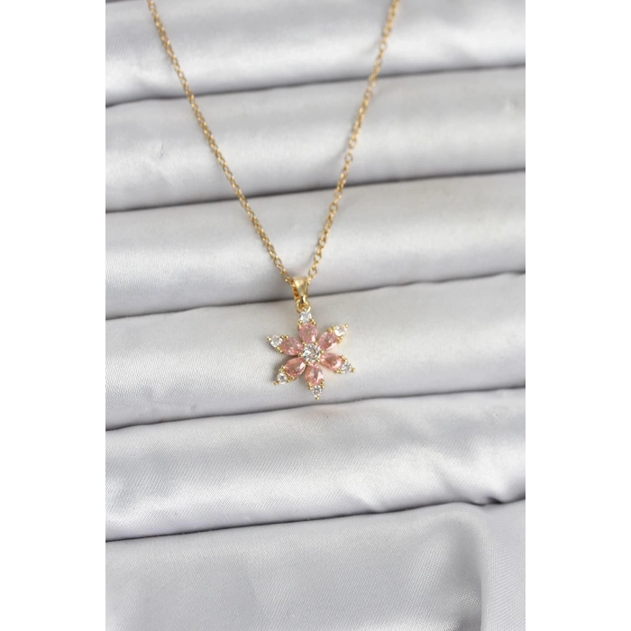 Erb 316L Çelik Zincir Gold Renk Pembe Lotus Model Kadın Kolye