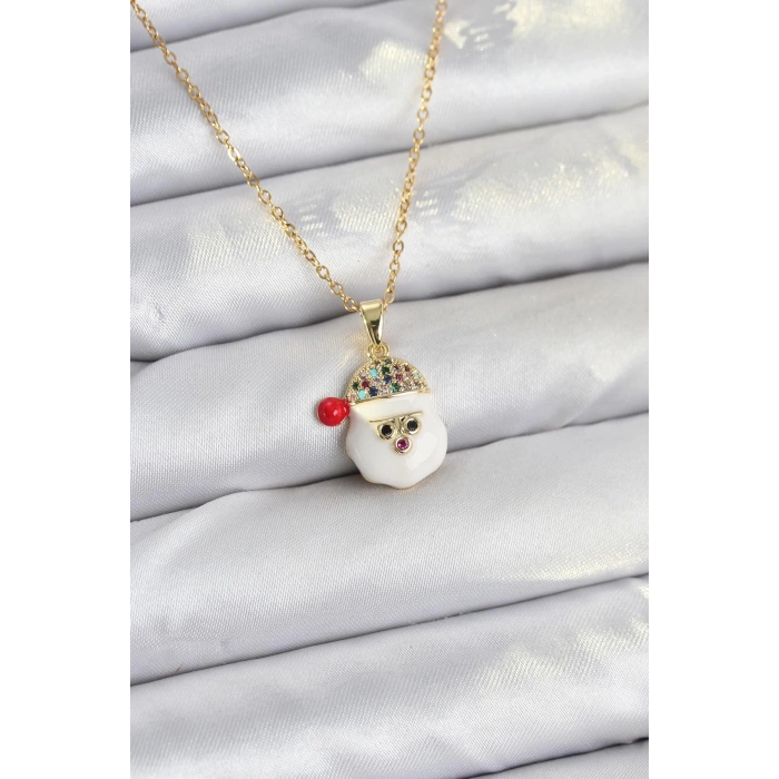 Erb 316L Çelik Zincir Gold Renk Şapkalı Kardan Adam Kafası Model Yılbaşı Temalı Kadın Kolye